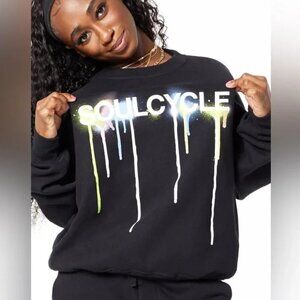 SOULCYCLE Black Derek Crew Neck Sweater Drip Graphic Print Spell Out Size Small